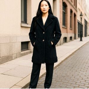NVLT Coat Womens S/P Black Fringe Hem Ultra Soft Mink Eyelash Coatigan Jacket‎